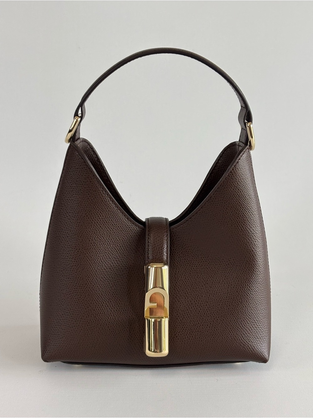 Furla Iride Mini Hobo Bag Espresso Brown Leather Gold Hardware New with Strap